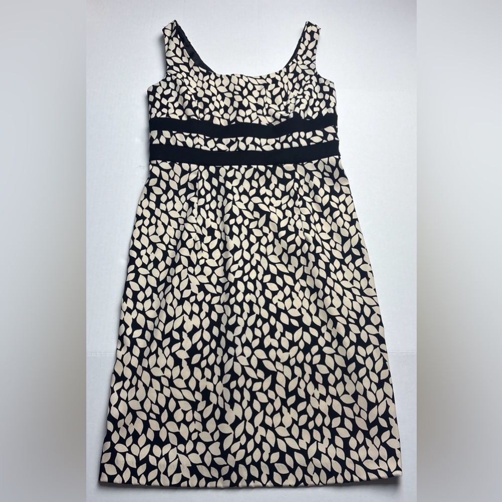 Cato Women's Size 8 Dress Cream Black Leaves Sleeveless Knee Length Sundress